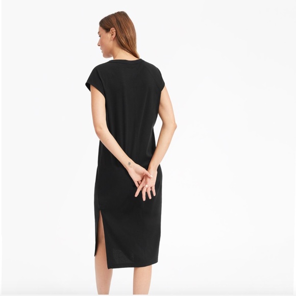 EVERLANE Black Luxe Cotton Side-Slit Tee Dress L - Picture 3 of 14